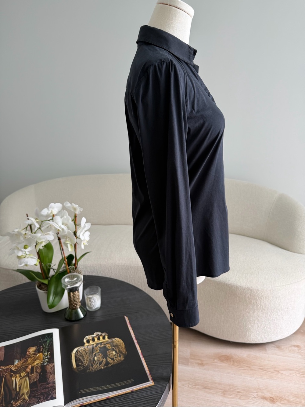 Versace Black Stretch Button Front Blouse Long Sleeve IT 38 Made in Italy - Picture 10 of 15